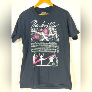 Vintage Trashed Single Stitch 90’s Nashville T Shirt Dance Music Art Large Retro